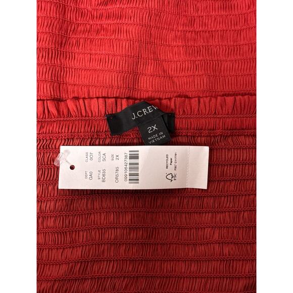 New J Crew Top 2X Womens Red Satin Smocked Square Neck Cropped Plus Size - Picture 7 of 9